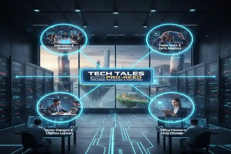 “Illustration showing readers engaging with technology content, news, and insights.”